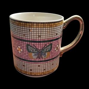 Anthropologie Pink and Gold Butterfly Mug